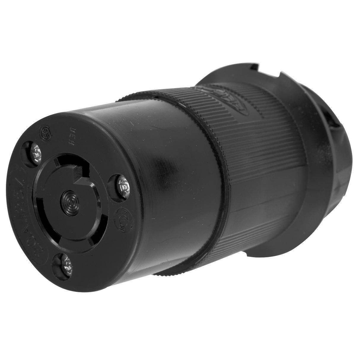 Wiring Device-Kellems Twist-Lock® Insulgrip® HBL2313EBK Female Grounding Standard Cord Mount Connector With Insert, 125 VAC, 20 A, 2 Poles, 3 Wires, Black