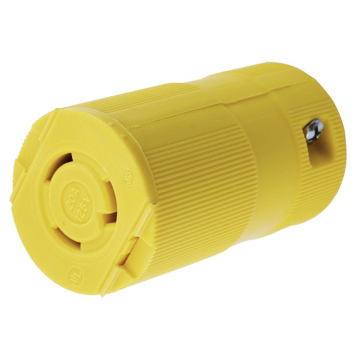 Wiring Device-Kellems HBL2313VY Heavy Duty Isolated Grounding Standard Sized Cord Mount Female Connector, 125 VAC, 20 A, 2 Poles, 3 Wires, Yellow