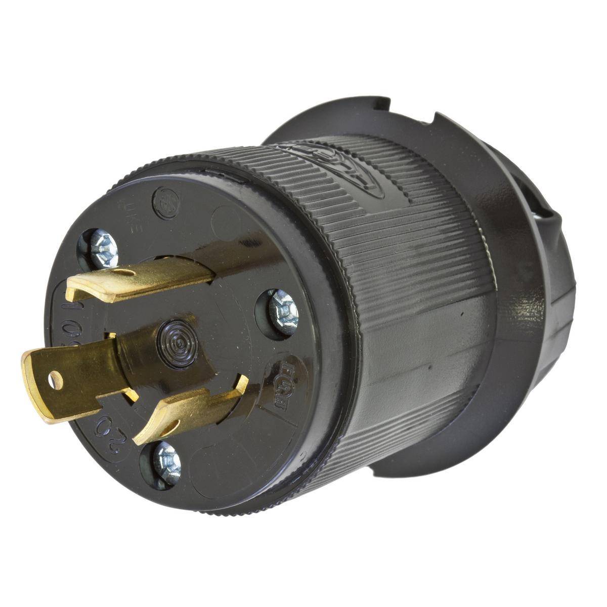 Wiring Device-Kellems HBL2321BK 1-Phase Grounding Male Standard Cord Mount Locking Plug, 250 VAC, 20 A, 2 Poles, 3 Wires, Black
