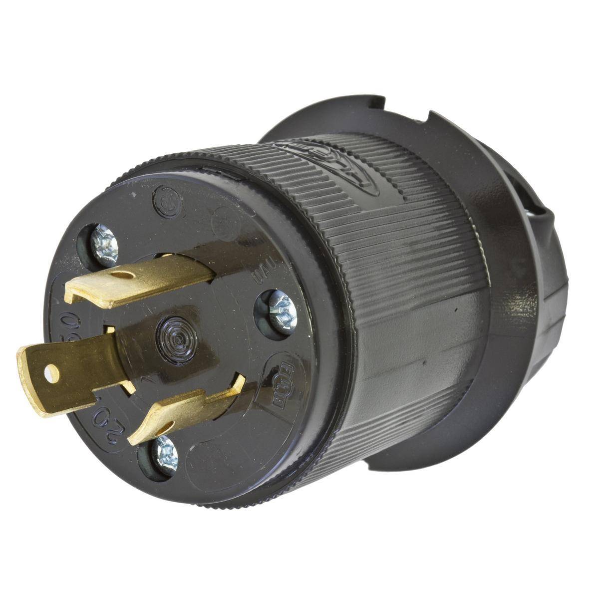 Wiring Device-Kellems Twist-Lock® Insulgrip® HBL2321EBK 1-Phase Grounding Male Cord Mount Locking Plug With Cord Insert, 250 VAC, 20 A, 2 Poles, 3 Wires, Black