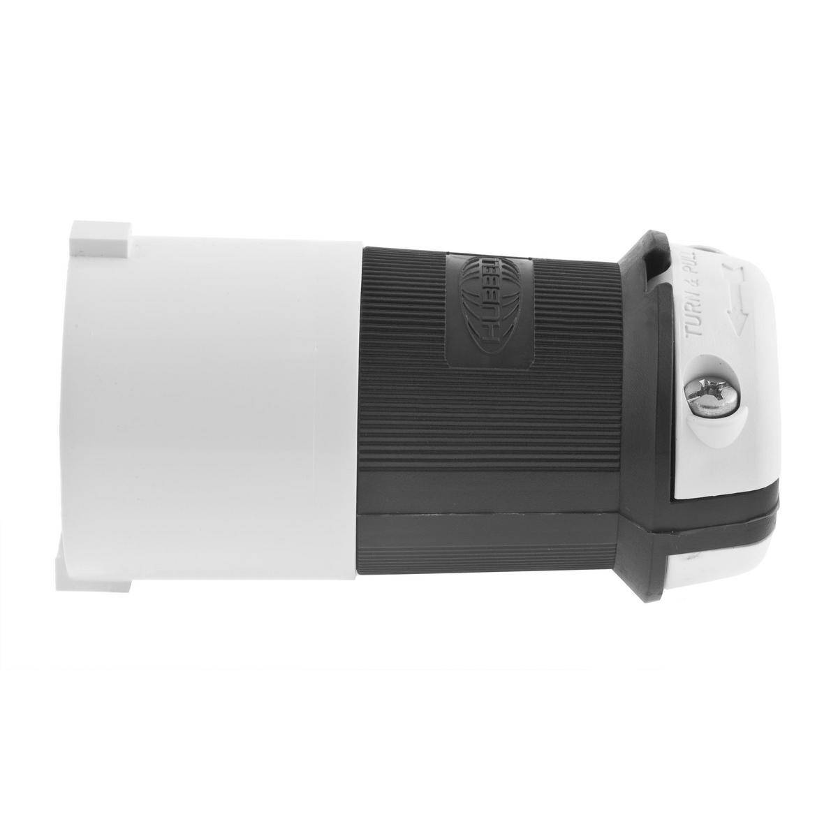 Wiring Device-Kellems Twist-Lock® Safety-Shroud® HBL2321SA 1-Phase Angled Grounding Male Locking Plug, 250 VAC, 20 A, 2 Poles, 3 Wires, Black/White