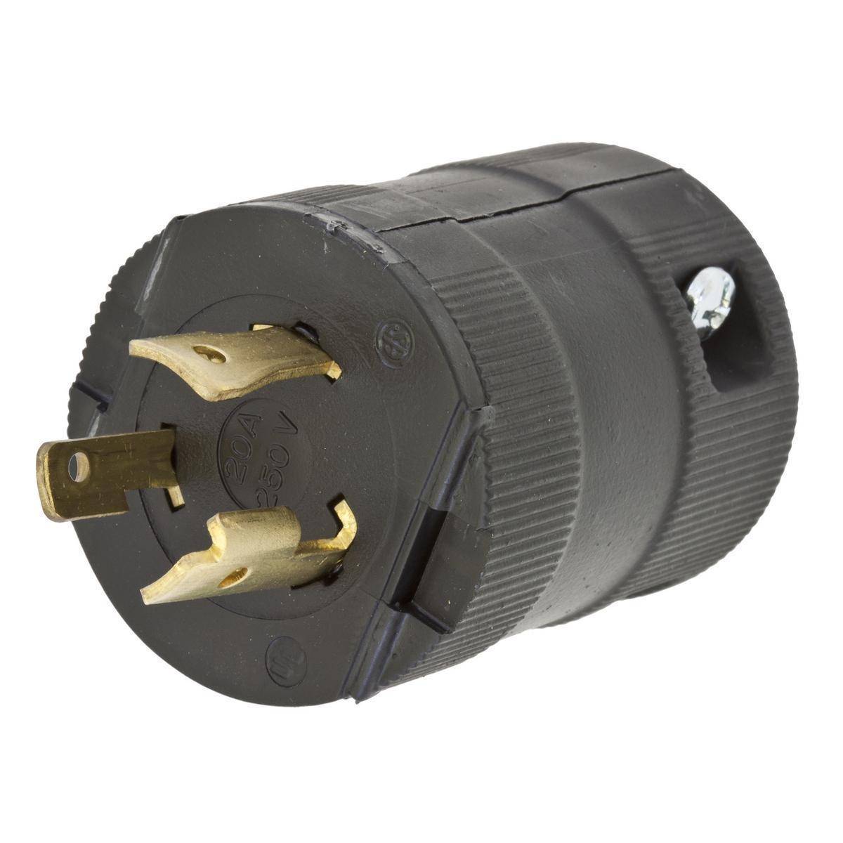 Wiring Device-Kellems HBL2321VBK 1-Phase Grounding Male Standard Cord Mount Locking Plug, 250 VAC, 20 A, 2 Poles, 3 Wires, Black