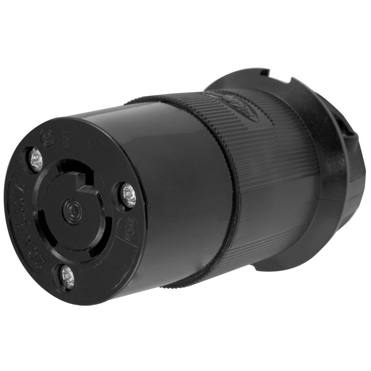 Wiring Device-Kellems Twist-Lock® Insulgrip® HBL2323EBK Heavy Duty Insulated Isolated Ground Standard Cord Mount Locking Female Connector With Removable Insert, 250 VAC, 20 A, 2 Poles, 3 Wires, Black
