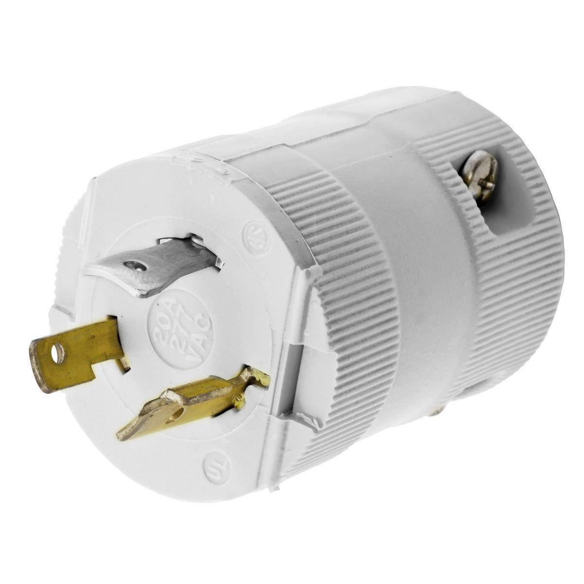 Wiring Device-Kellems Twist-Lock® Valise® HBL2331VW 1-Phase Grounding Male Locking Plug, 277 VAC, 20 A, 2 Poles, 3 Wires, White
