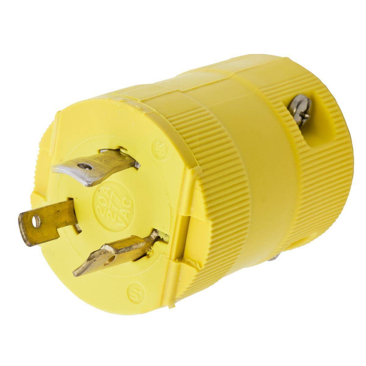 Wiring Device-Kellems HBL2331VY 1-Phase Grounding Male Screw Mount Locking Plug, 277 VAC, 20 A, 2 Poles, 3 Wires, Yellow