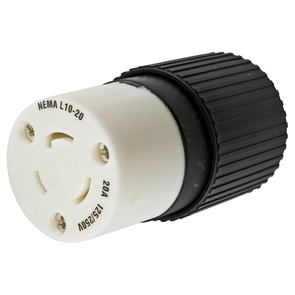 Wiring Device-Kellems Twist-Lock® Insulgrip® HBL2363 Heavy Duty Female Non-Grounding Insulated Standard Cord Mount Locking Connector, 125/250 VAC, 20 A, 3 Poles, 3 Wires, Black/White