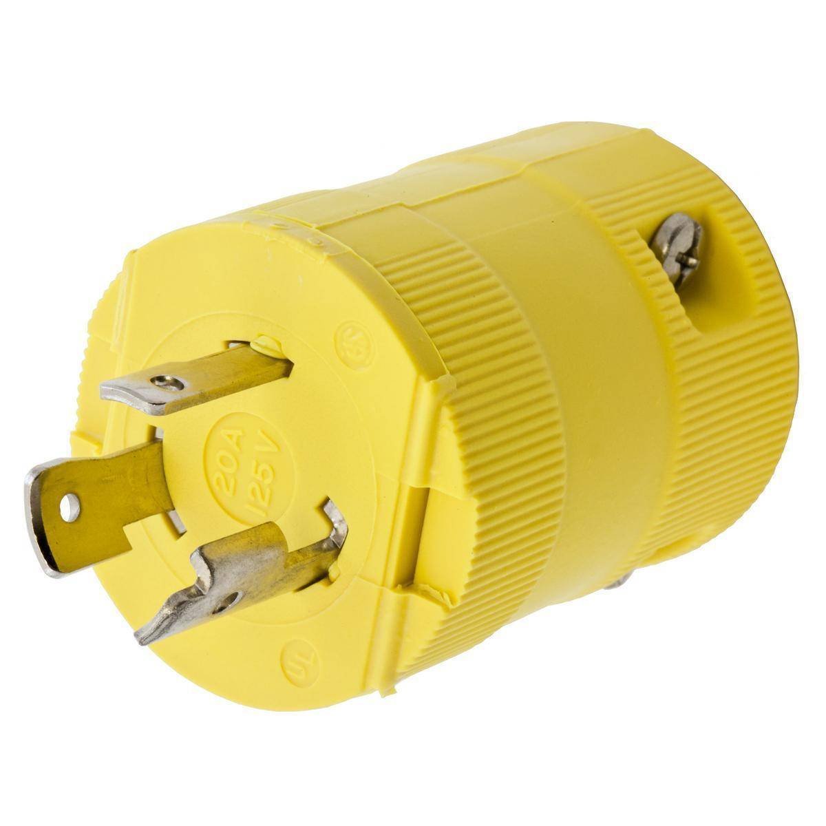 Wiring Device-Kellems HBL23CM11V 1-Phase Corrosion Resistant Grounding Male Locking Plug, 125 VAC, 20 A, 2 Poles, 3 Wires, Yellow