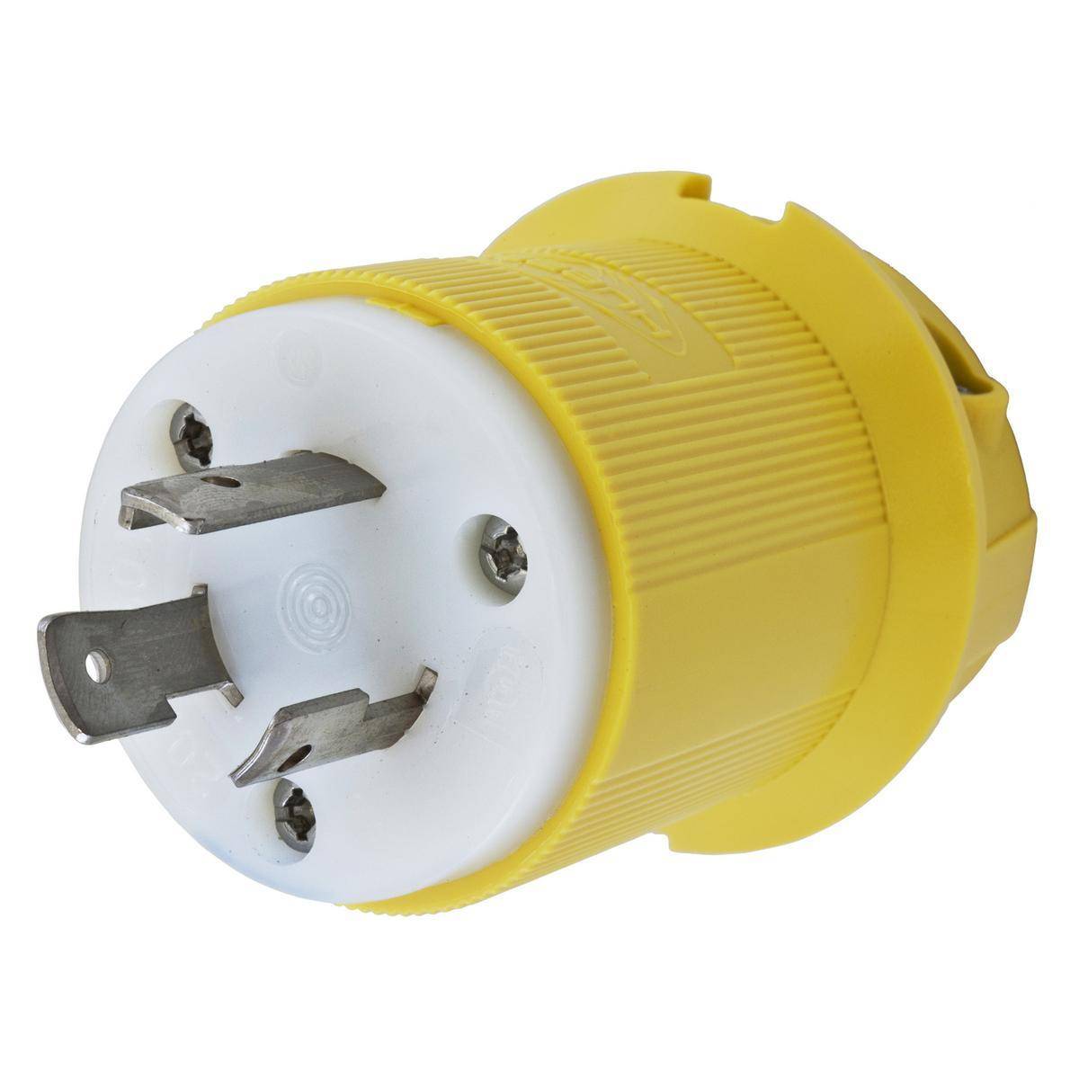 Wiring Device-Kellems Twist-Lock® Insulgrip® HBL23CM21 1-Phase Corrosion Resistant Grounding Male Standard Cord Mount Locking Plug, 250 VAC, 20 A, 2 Poles, 3 Wires, Yellow