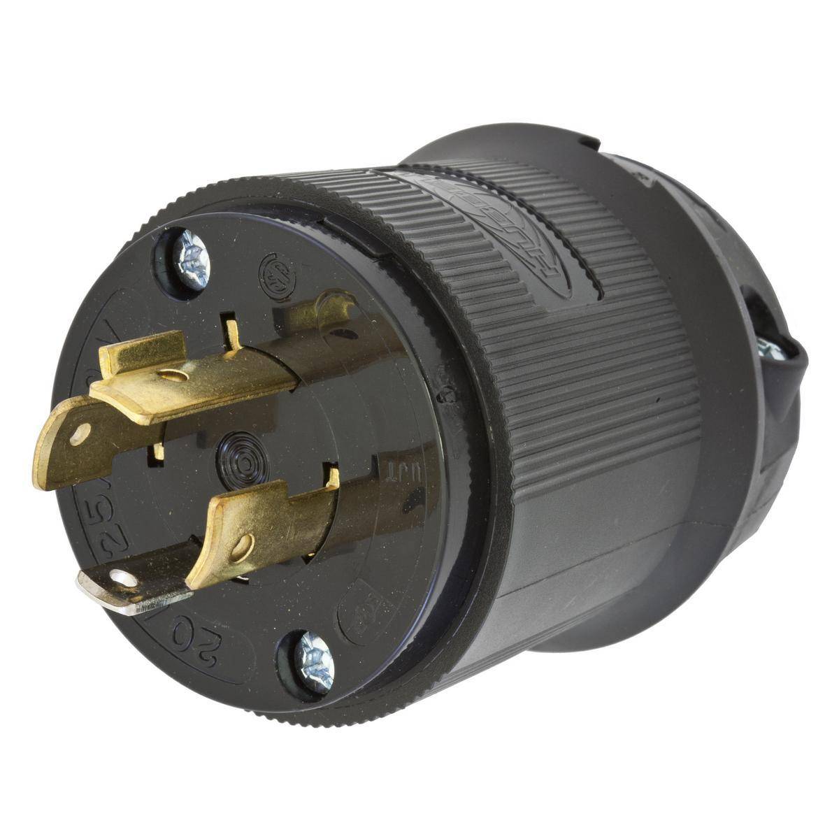 Wiring Device-Kellems HBL2411BK 1-Phase Grounding Male Standard Cord Mount Locking Plug, 125/250 VAC, 20 A, 3 Poles, 4 Wires, Black