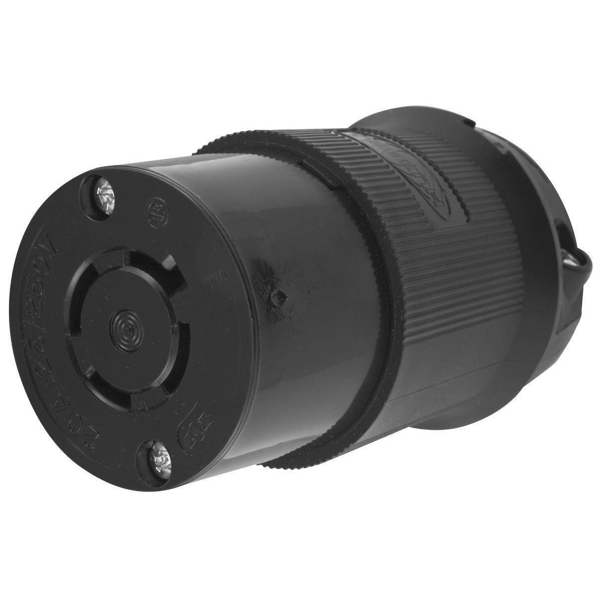 Wiring Device-Kellems HBL2413BK Heavy Duty Female Grounding Insulated Standard Cord Mount Locking Connector, 125/250 VAC, 20 A, 3 Poles, 4 Wires, Black