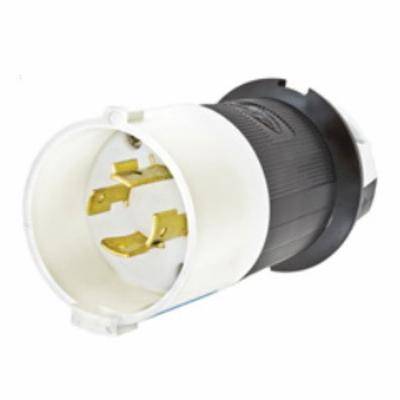 Wiring Device-Kellems Twist-Lock® Safety-Shroud® HBL2421S 3-Phase Grounding Male Shrouded Standard Cord Mount Locking Plug, 250 VAC, 20 A, 3 Poles, 4 Wires, Black/White
