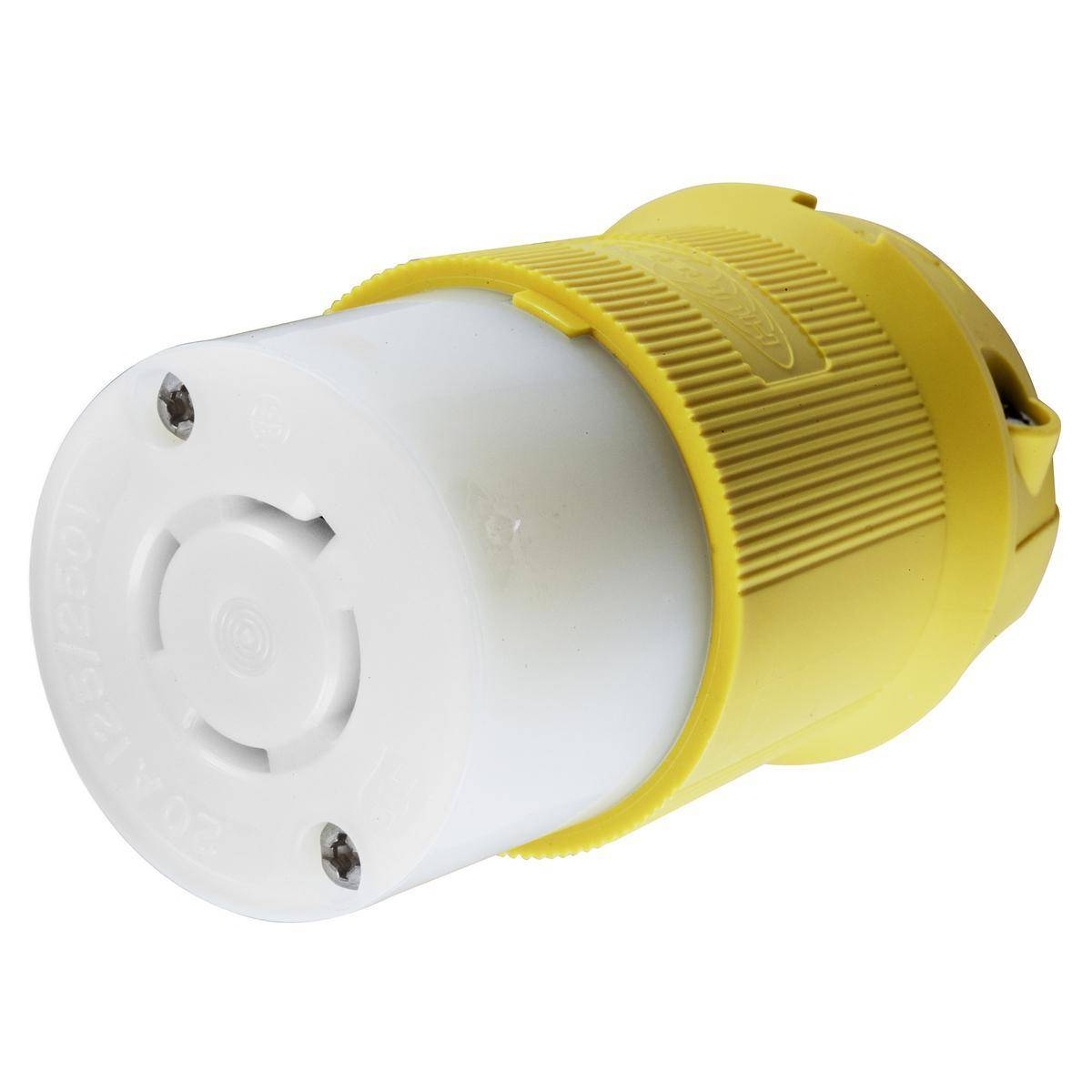 Wiring Device-Kellems Twist-Lock® Insulgrip® HBL24CM13 Heavy Duty Isolated Grounding Standard Sized Cord Mount Female Connector, 125/250 VAC, 20 A, 3 Poles, 4 Wires, Yellow