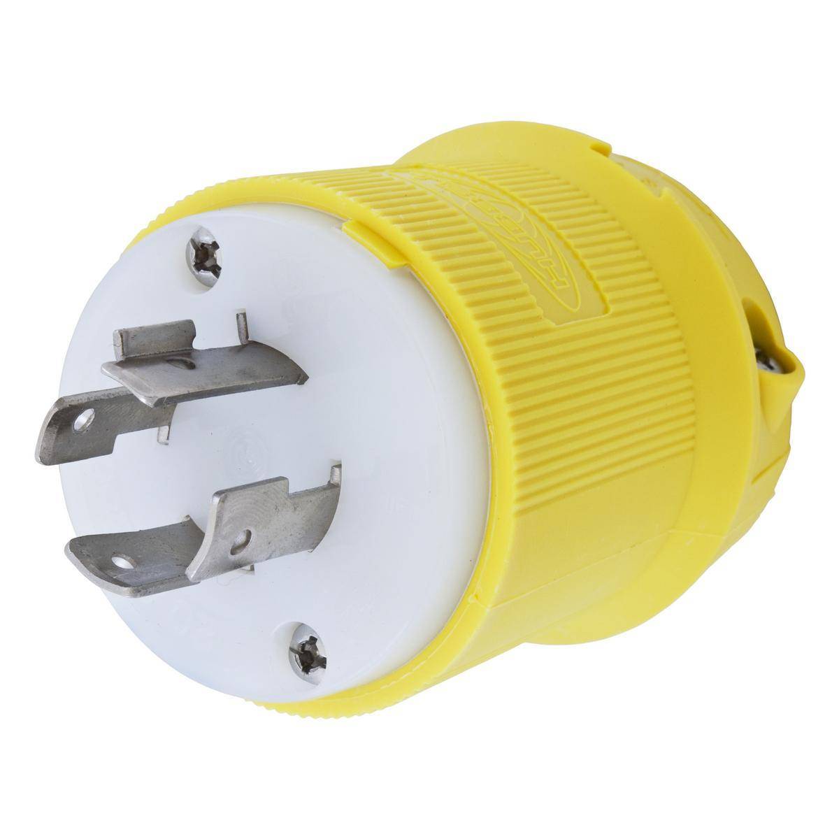 Wiring Device-Kellems Twist-Lock® Insulgrip® HBL24CM21 3-Phase Corrosion Resistant Grounding Cord Mount Locking Plug, 250 VAC, 20 A, 3 Poles, 4 Wires, Yellow