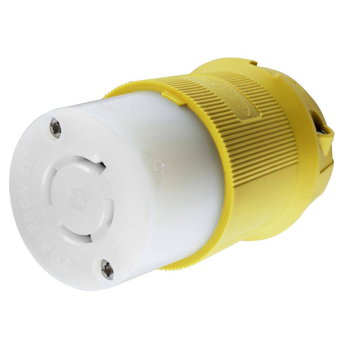 Wiring Device-Kellems Twist-Lock® Insulgrip® HBL24CM23 3-Phase Heavy Duty Isolated Grounding Standard Sized Cord Mount Female Connector, 250 Delta VAC, 20 A, 3 Poles, 4 Wires, Yellow