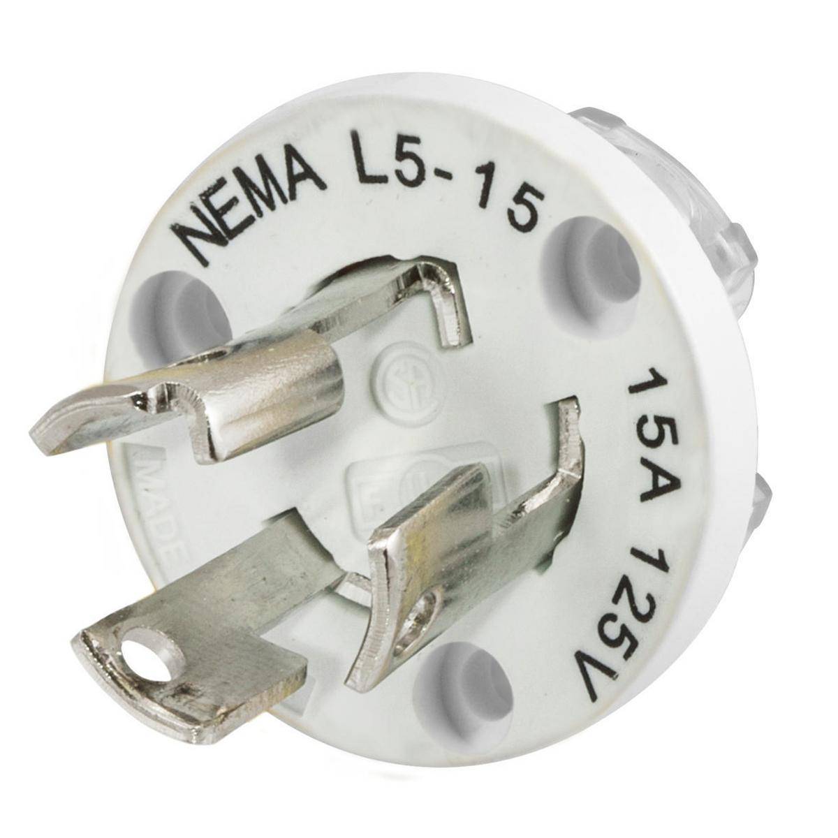 Wiring Device-Kellems HBL24W47IN Grounding Interior Male Watertight Locking Plug, 125 VAC, 15 A, 2 Poles, 3 Wires, White