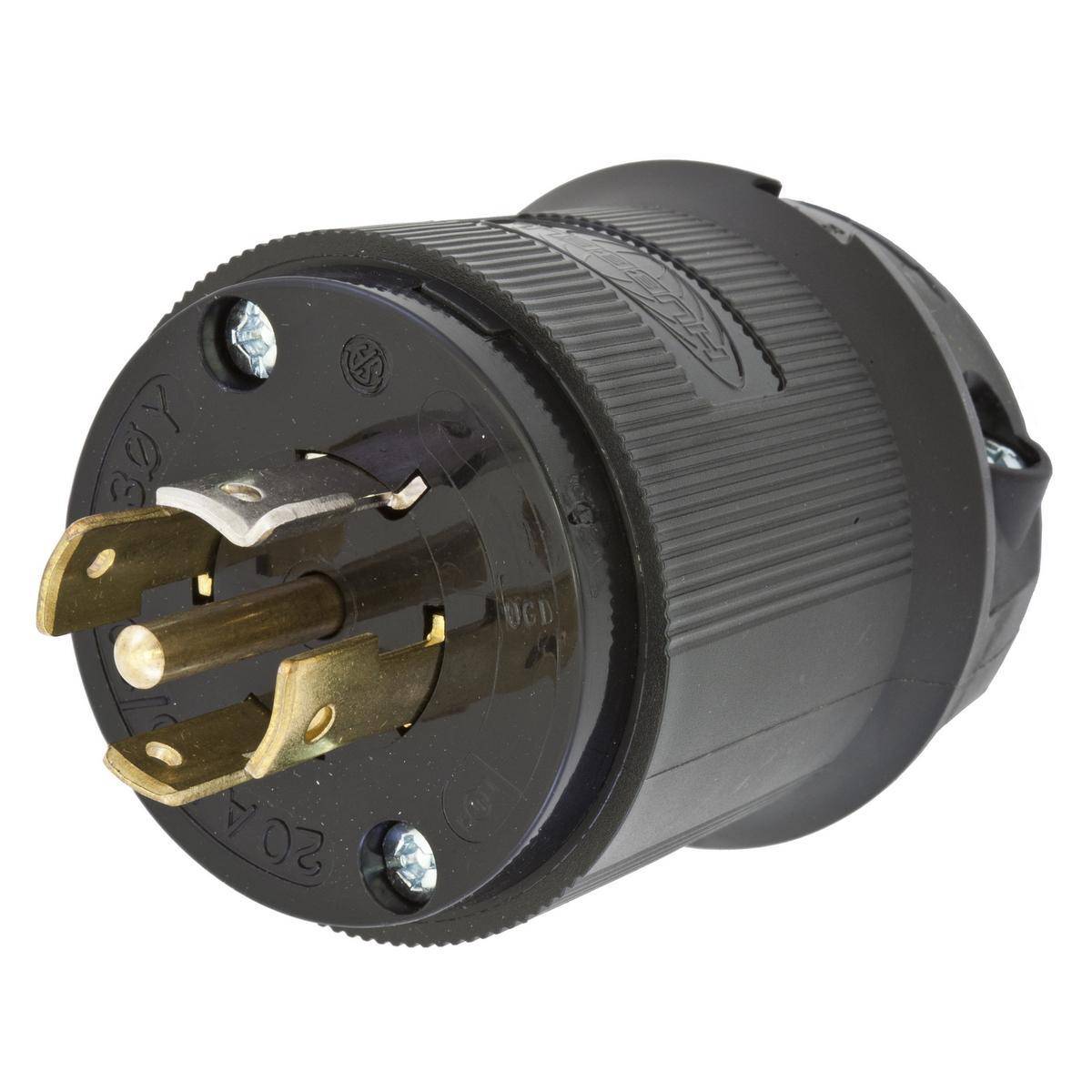 Wiring Device-Kellems Twist-Lock® Insulgrip® HBL2511BK 3-Phase Grounding Male Standard Cord Mount Locking Plug, 120/208 VAC, 20 A, 4 Poles, 5 Wires, Black