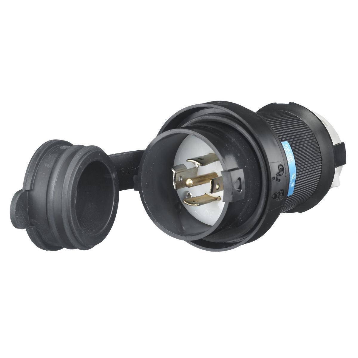 Wiring Device-Kellems HBL2511SW HBL® 3-Phase Grounding Watertight Cord Mount Locking Plug, 120/208 VAC, 20 A, 4 Poles, 5 Wires, Black/White