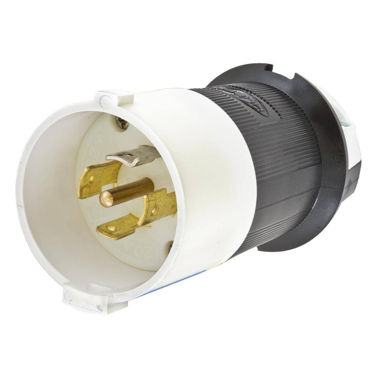 Wiring Device-Kellems HBL2511S 3-Phase Grounding Male Standard Cord Mount Locking Plug, 120/208 VAC, 20 A, 4 Poles, 5 Wires, Black/White