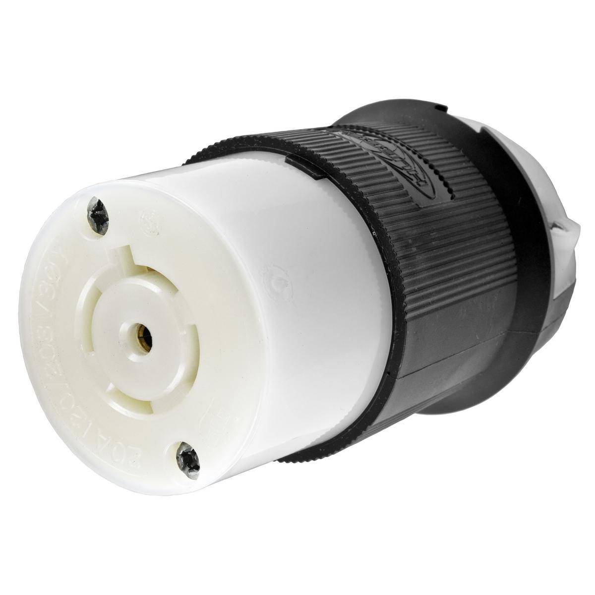 Wiring Device-Kellems Twist-Lock® Insulgrip® HBL2513FC 3-Phase Heavy Duty Isolated Grounding Standard Sized Cord Mount Female Connector, 120Y/208 VAC, 20 A, 4 Poles, 5 Wires, Black/White