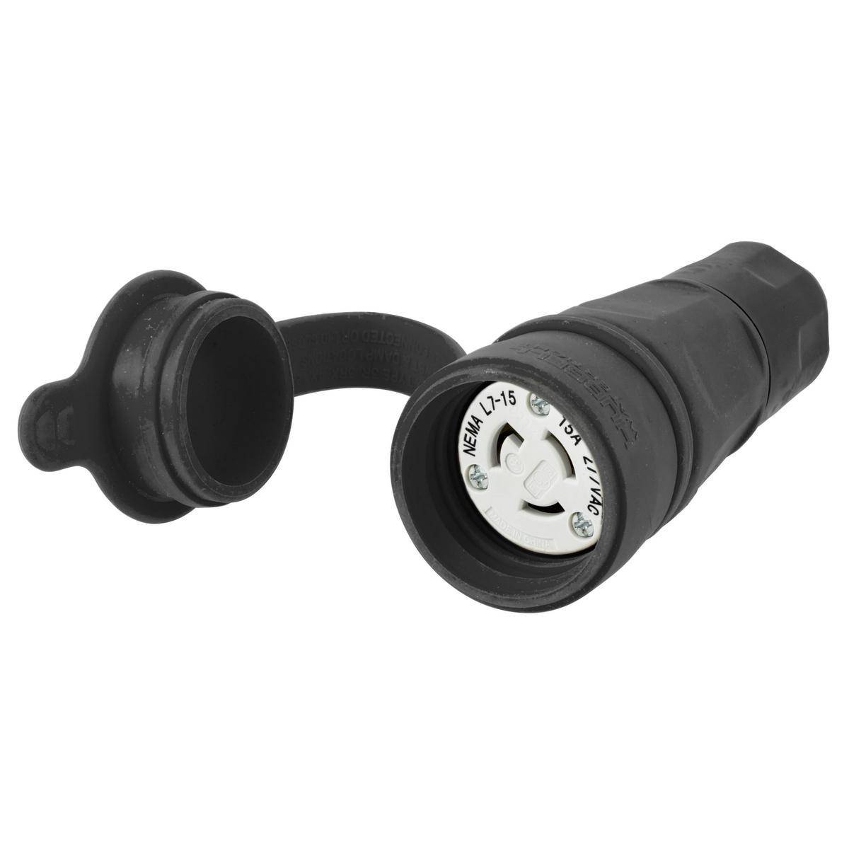 Wiring Device-Kellems Twist-Lock® HBL25W34BK Grounding Watertight Locking Connector, 277 VAC, 15 A, 2 Poles, 3 Wires, Black