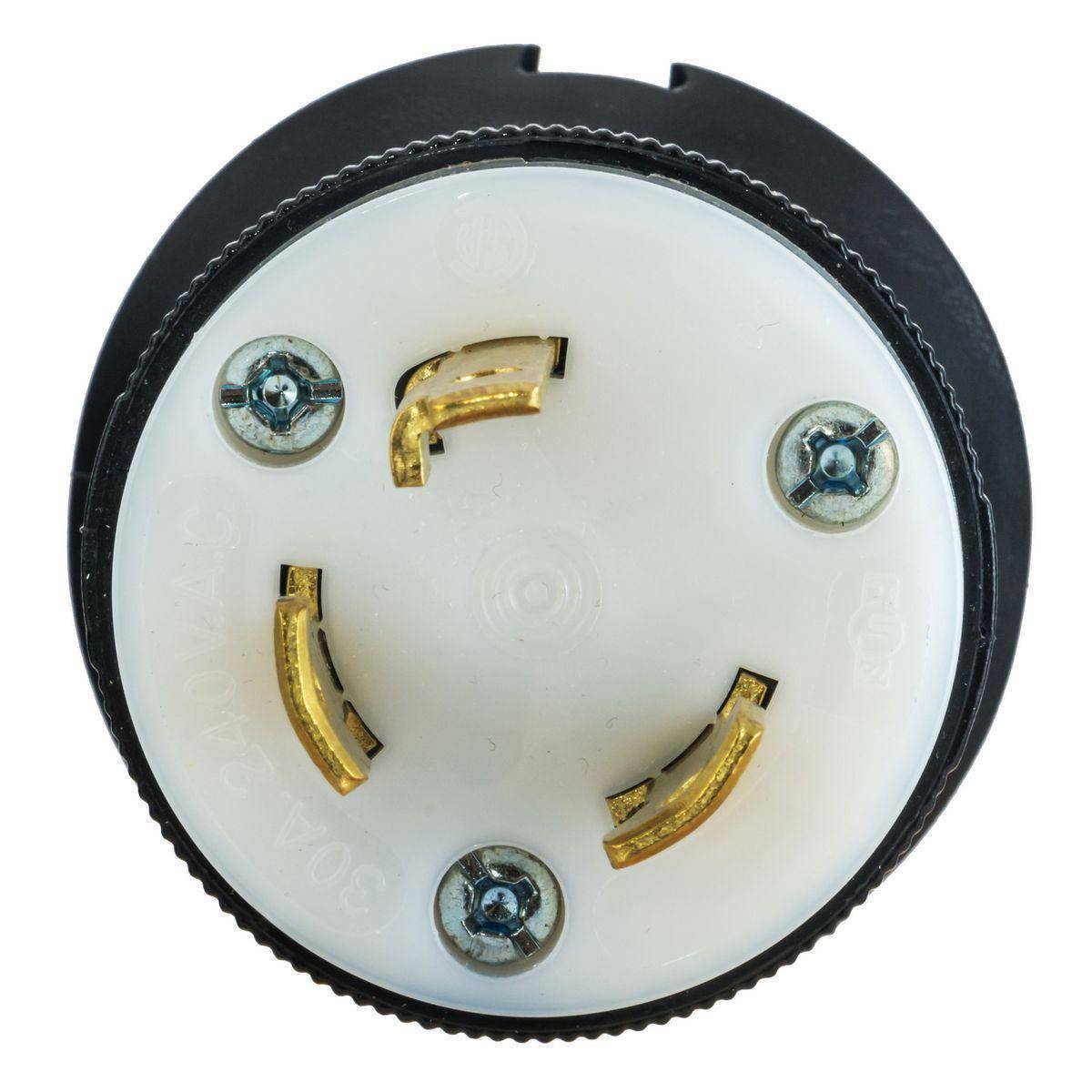 Wiring Device-Kellems Twist-Lock® Insulgrip® HBL2601 Extra Heavy Duty Grounding Line to Neutral Male Portable Standard Cord Mount Locking Plug, 240 VAC, 30 A, 2 Poles, 3 Wires, Black/White