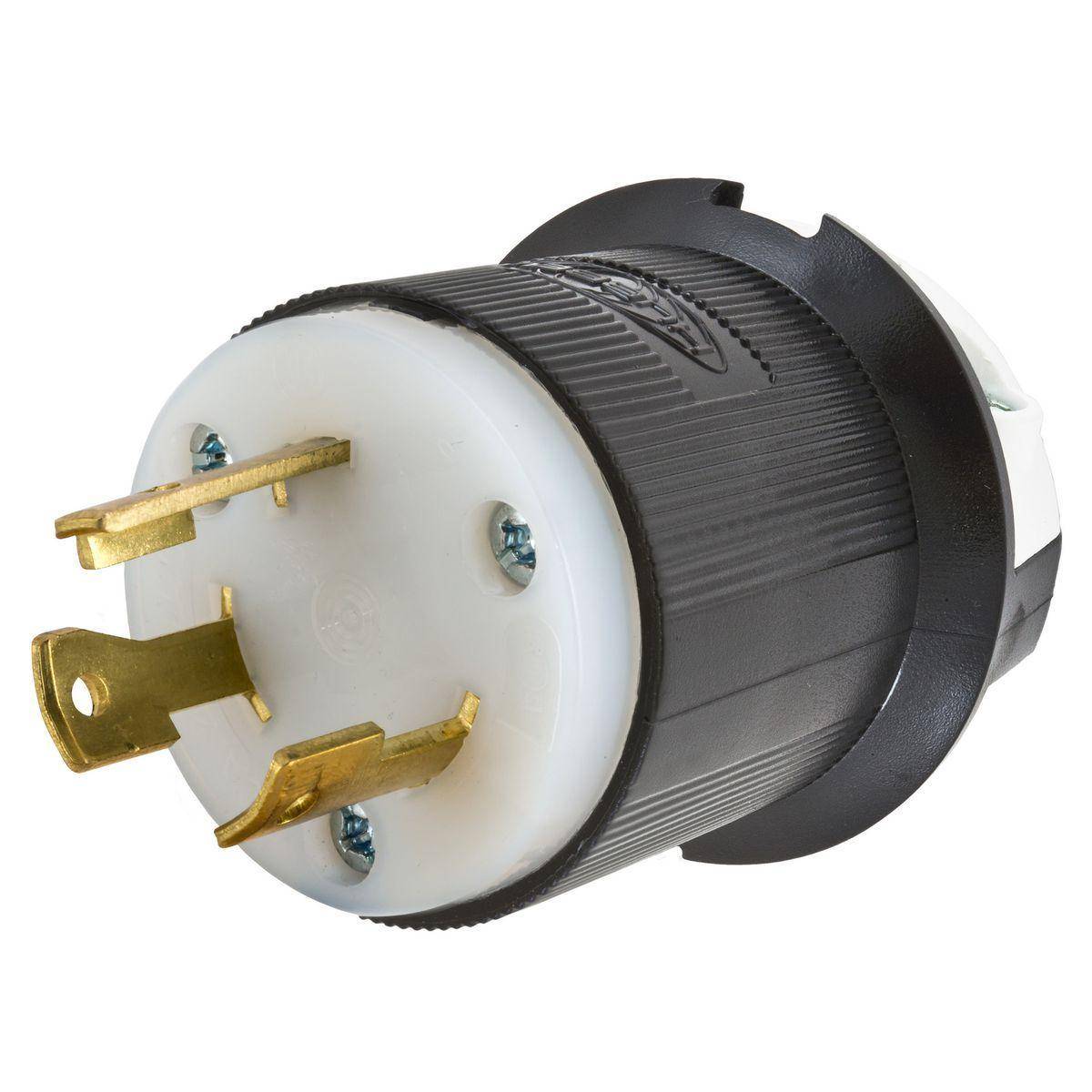 Wiring Device-Kellems Twist-Lock® Insulgrip® HBL2601 Extra Heavy Duty Grounding Line to Neutral Male Portable Standard Cord Mount Locking Plug, 240 VAC, 30 A, 2 Poles, 3 Wires, Black/White