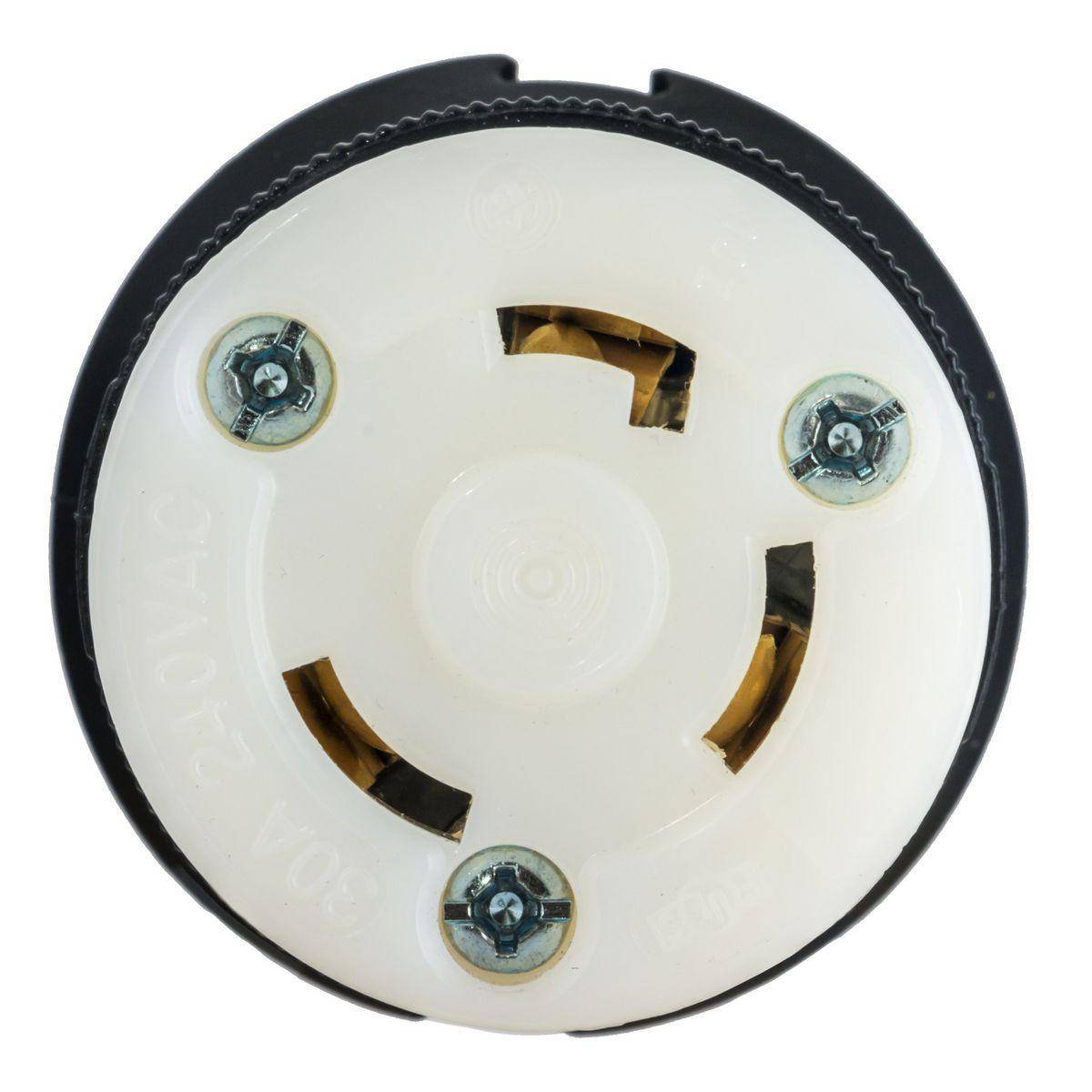 Wiring Device-Kellems Twist-Lock® Insulgrip® HBL2603 Heavy Duty Insulated Isolated Ground Standard Cord Mount Locking Female Connector, 240 VAC, 30 A, 2 Poles, 3 Wires, Black/White