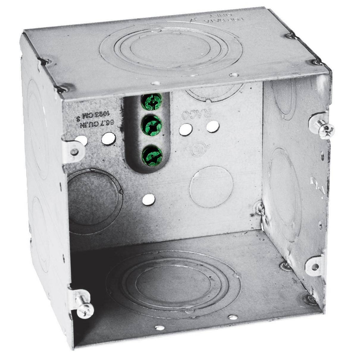 Hubbell® HBL260 Large Capacity Square Wall Box, Steel, 66.7 cu-in Capacity, 2 Gangs, (2) Outlets, (10) Knockouts, 4-11/16 in H x 4-11/16 in W x 3-1/4 in D