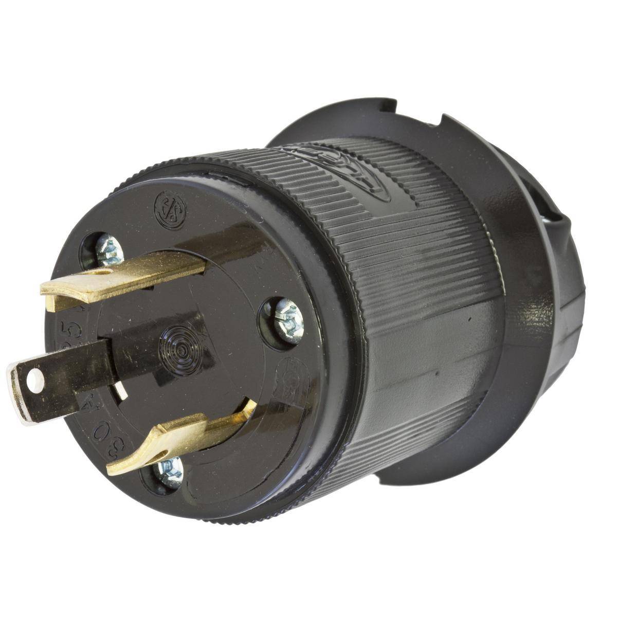 Wiring Device-Kellems HBL2611BK 1-Phase Grounding Male Standard Cord Mount Locking Plug, 125 VAC, 30 A, 2 Poles, 3 Wires, Black