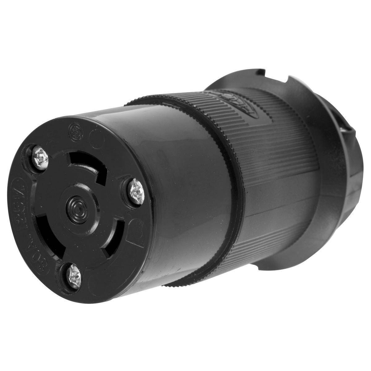 Hubbell® Twist-Lock® Insulgrip® HBL2613BK Grounding Connector, 125 VAC, 30 A, 2 Poles, 3 Wires, Black