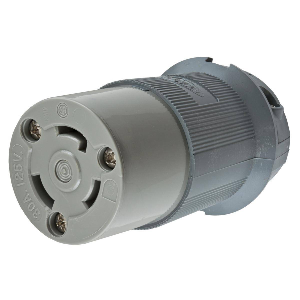 Wiring Device-Kellems HBL2613F Heavy Duty Isolated Grounding Standard Sized Cord Mount Female Connector, 125 VAC, 30 A, 2 Poles, 3 Wires, Gray