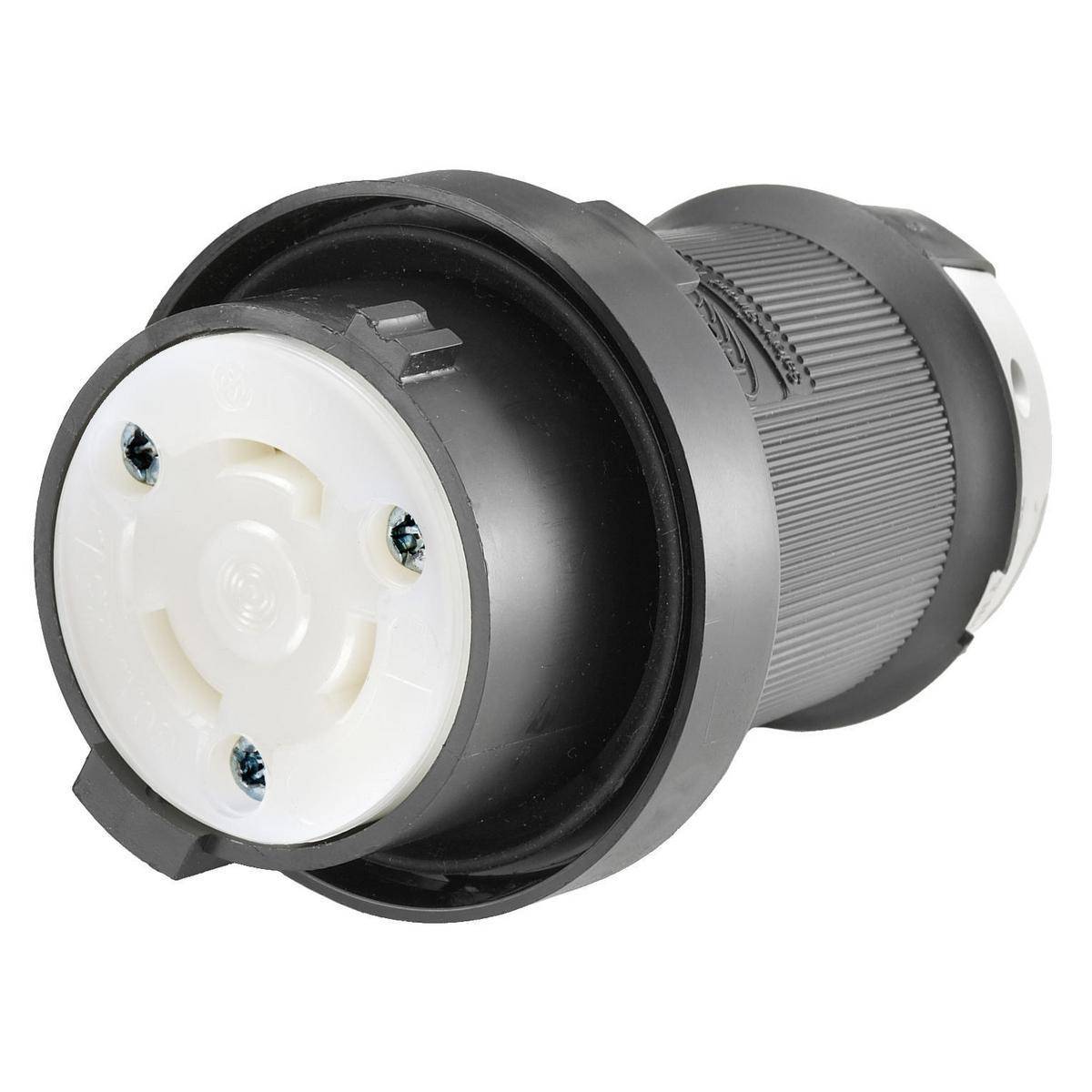 Wiring Device-Kellems HBL2613SR Grounding Reversed Service Shrouded Standard Sized Surface Mount Locking Connector, 125 VAC, 30 A, 2 Poles, 3 Wires, Black/White