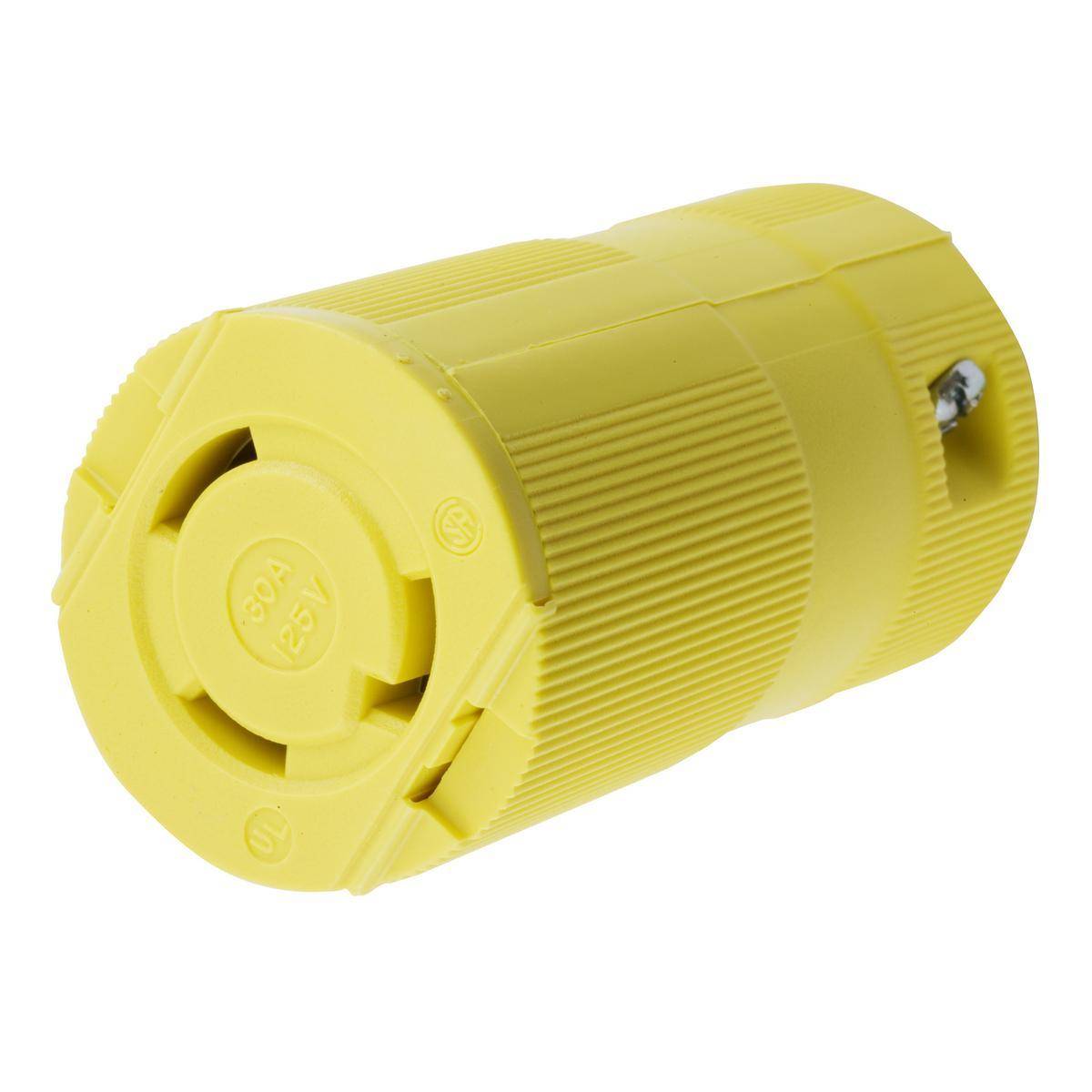 Wiring Device-Kellems HBL2613VY Heavy Duty Isolated Grounding Standard Sized Cord Mount Female Connector, 125 VAC, 30 A, 2 Poles, 3 Wires, Yellow