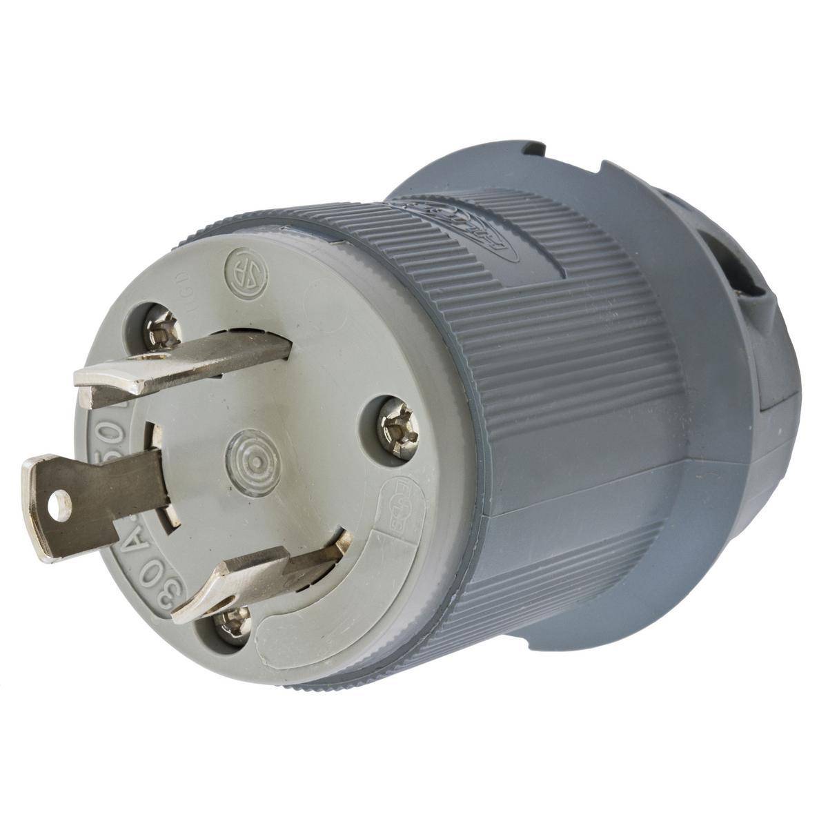 Wiring Device-Kellems Insulgrip® Twist-Lock® HBL2621F Locking Plug, 250 VAC, 30 A, 2 Poles, 3 Wires, Gray