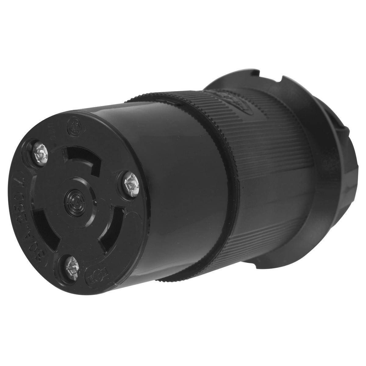 Wiring Device-Kellems Twist-Lock® Insulgrip® HBL2623EBK Heavy Duty Isolated Grounding Standard Sized Cord Mount Female Connector, 250 VAC, 30 A, 2 Poles, 3 Wires, Black