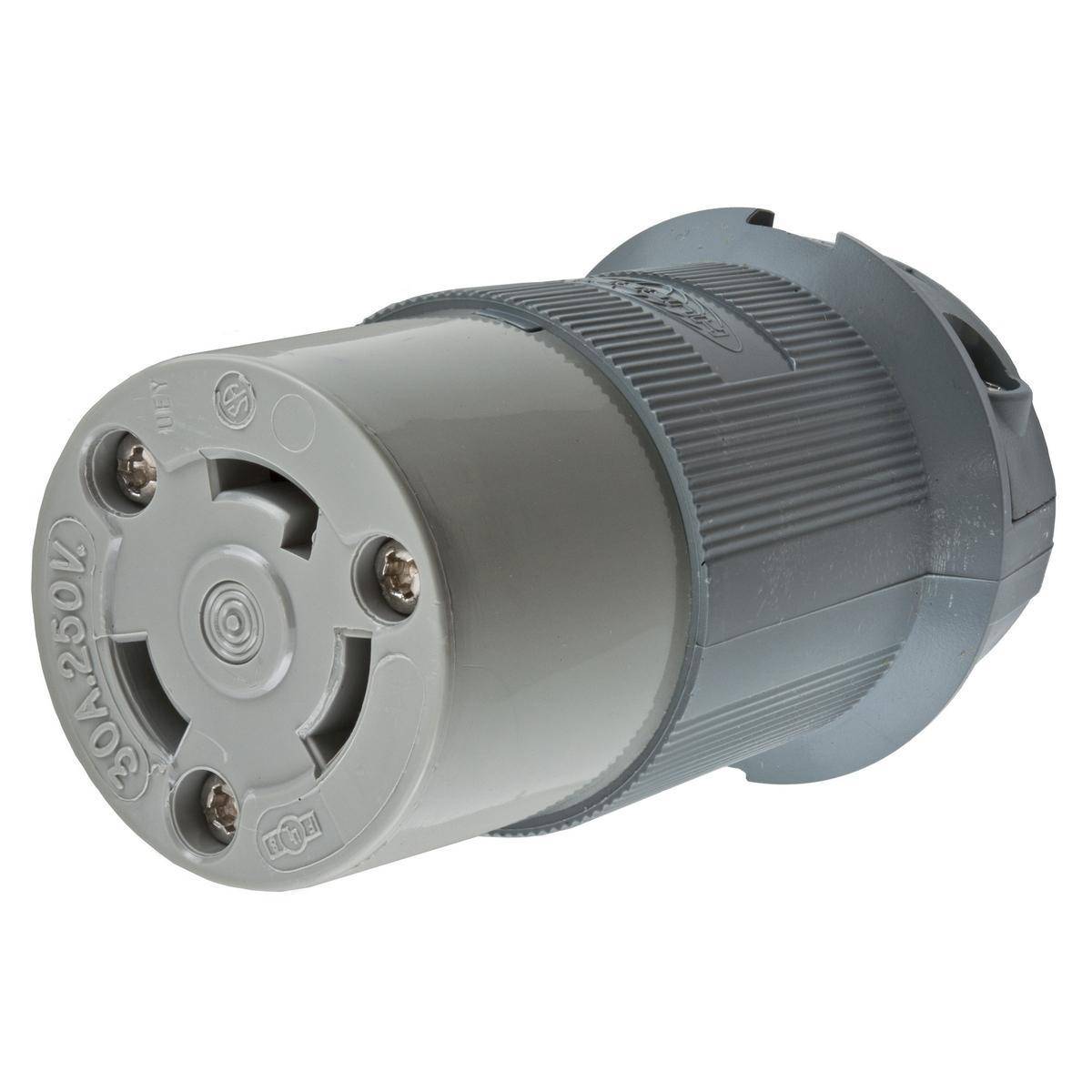 Wiring Device-Kellems Insulgrip® Twist-Lock® HBL2623F Locking Connector, 250 VAC, 30 A, 2 Poles, 3 Wires, Gray