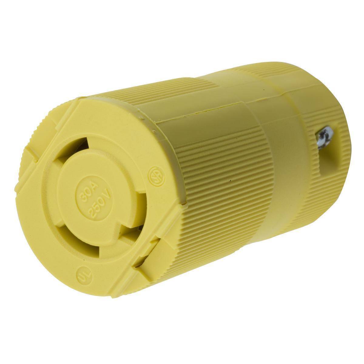 Wiring Device-Kellems Twist-Lock® Valise® HBL2623VY Heavy Duty Female Grounding Insulated Standard Cord Mount Locking Connector, 250 VAC, 30 A, 2 Poles, 3 Wires, Yellow