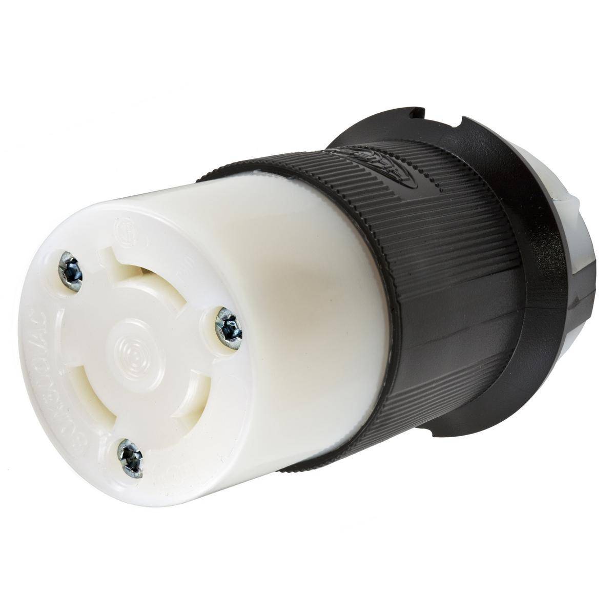 Wiring Device-Kellems Twist-Lock® Insulgrip® HBL2653 Heavy Duty Non-Grounding Cord Mount Locking Connector, 600 VAC, 30 A, 2 Poles, 3 Wires, Black/White