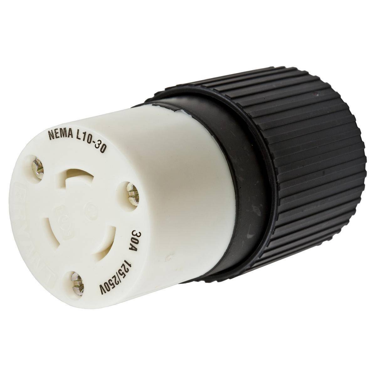 Wiring Device-Kellems HBL2663 Non-Grounding Standard Sized Surface Mount Female Connector, 125/250 VAC, 30 A, 3 Poles, 3 Wires, Black/White