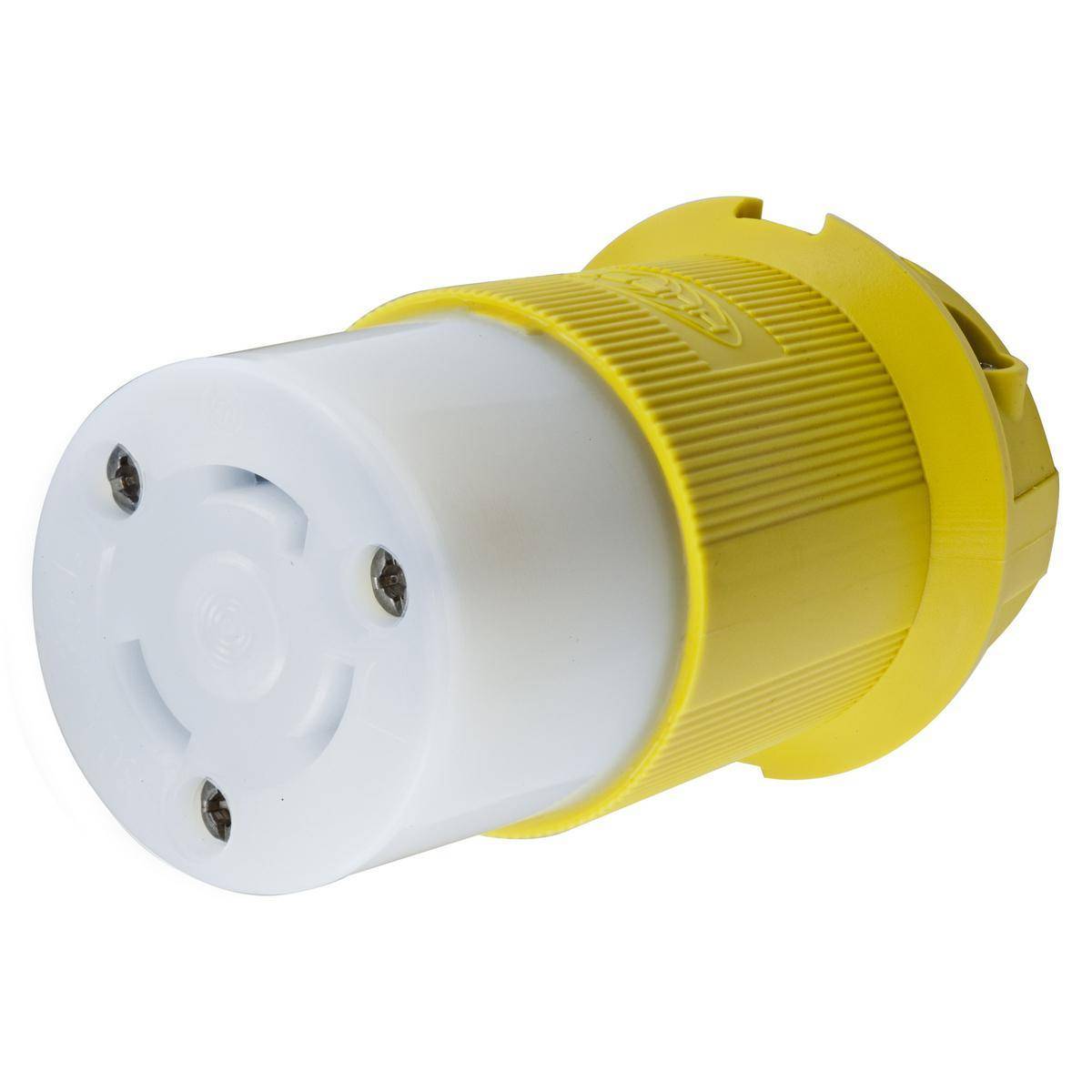 Wiring Device-Kellems HBL26CM13 Heavy Duty Isolated Grounding Standard Sized Cord Mount Corrosion Resistant Female Connector, 125 VAC, 30 A, 2 Poles, 3 Wires, Yellow