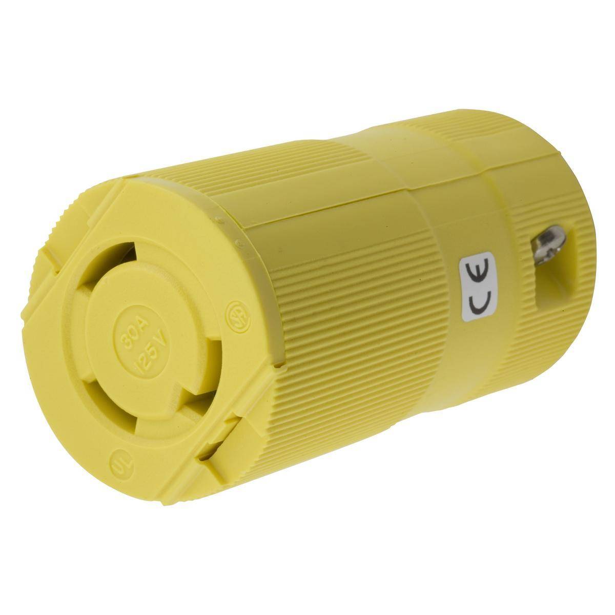 Wiring Device-Kellems Twist-Lock® Valise® HBL26CM13V Heavy Duty Isolated Grounding Standard Sized Cord Mount Corrosion Resistant Female Connector, 125 VAC, 30 A, 2 Poles, 3 Wires, Yellow