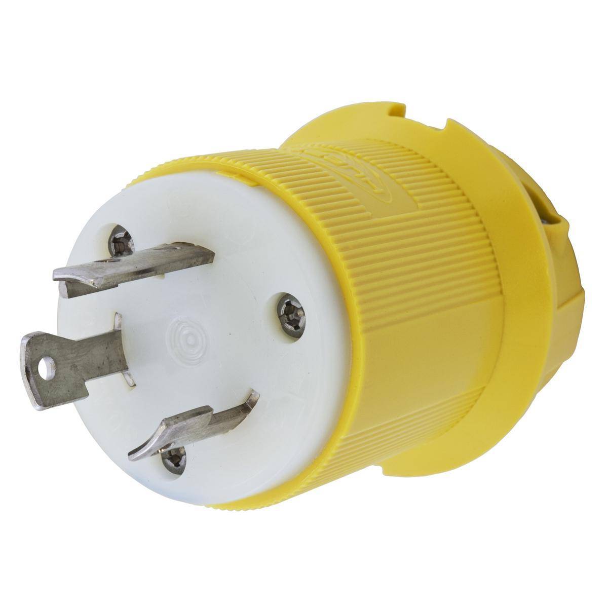Wiring Device-Kellems Twist-Lock® Insulgrip® HBL26CM21 1-Phase Corrosion Resistant Grounding Male Standard Cord Mount Locking Plug, 250 VAC, 30 A, 2 Poles, 3 Wires, Yellow