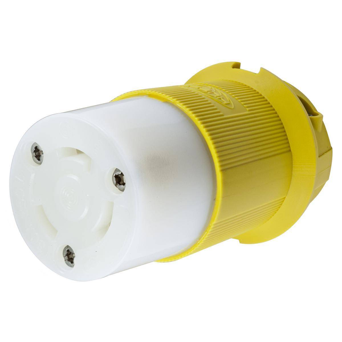 Wiring Device-Kellems Twist-Lock® Insulgrip® HBL26CM23 Heavy Duty Isolated Grounding Standard Sized Cord Mount Corrosion Resistant Female Connector, 250 VAC, 30 A, 2 Poles, 3 Wires, Yellow