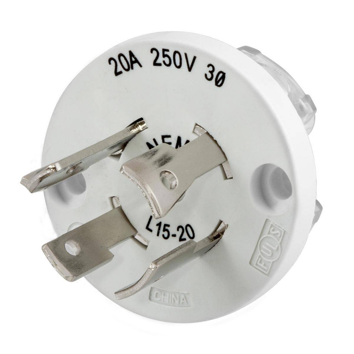 Wiring Device-Kellems Twist-Lock® HBL26W75IN 3-Phase Grounding Interior Male Watertight Locking Plug, 250 VAC, 20 A, 3 Poles, 4 Wires, White