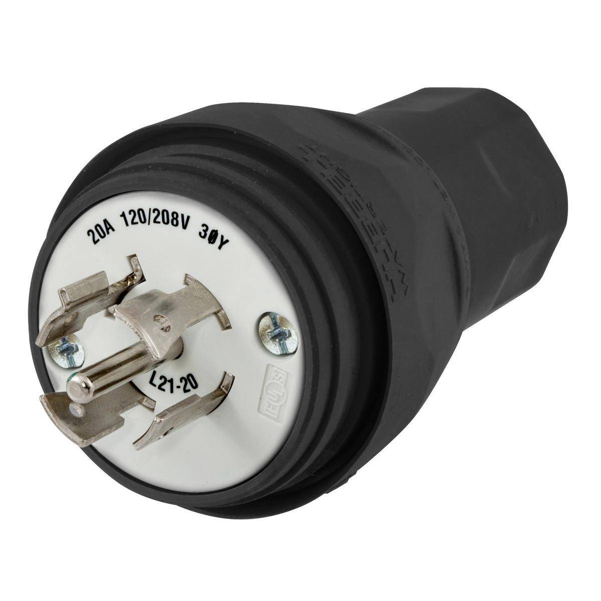 Wiring Device-Kellems HBL26W81BK 3-Phase Grounding Male Standard Cord Mount Watertight Locking Plug, 120/208 VAC, 20 A, 4 Poles, 5 Wires, Black