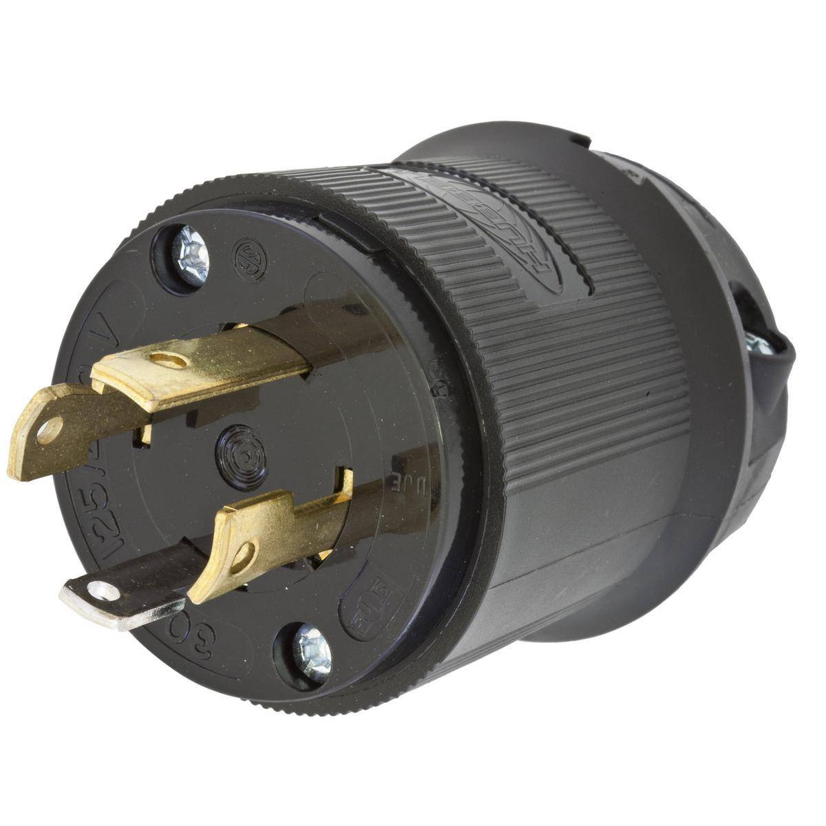 Wiring Device-Kellems Twist-Lock® Insulgrip® HBL2711BK 1-Phase Grounding Male Standard Cord Mount Locking Plug, 125/250 VAC, 30 A, 3 Poles, 4 Wires, Black