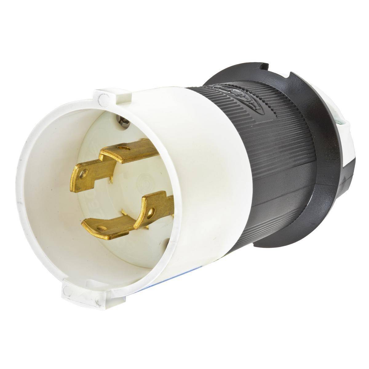 Wiring Device-Kellems Twist-Lock® HBL2721S 3-Phase Grounding Male Standard Cord Mount Locking Plug, 250 VAC, 30 A, 3 Poles, 4 Wires, Black/White