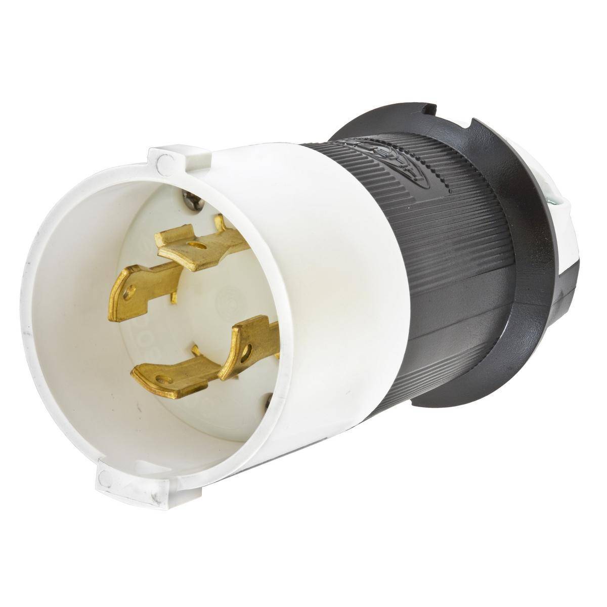 Wiring Device-Kellems HBL2741S 3-Phase Grounding Standard Cord Mount Locking Plug, 600 VAC, 30 A, 3 Poles, 4 Wires, Black/White