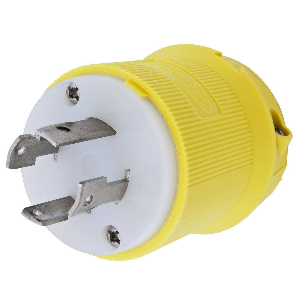 Wiring Device-Kellems HBL27CM11 1-Phase Corrosion Resistant Grounding Cord Mount Locking Plug, 125/250 VAC, 30 A, 3 Poles, 4 Wires, Yellow
