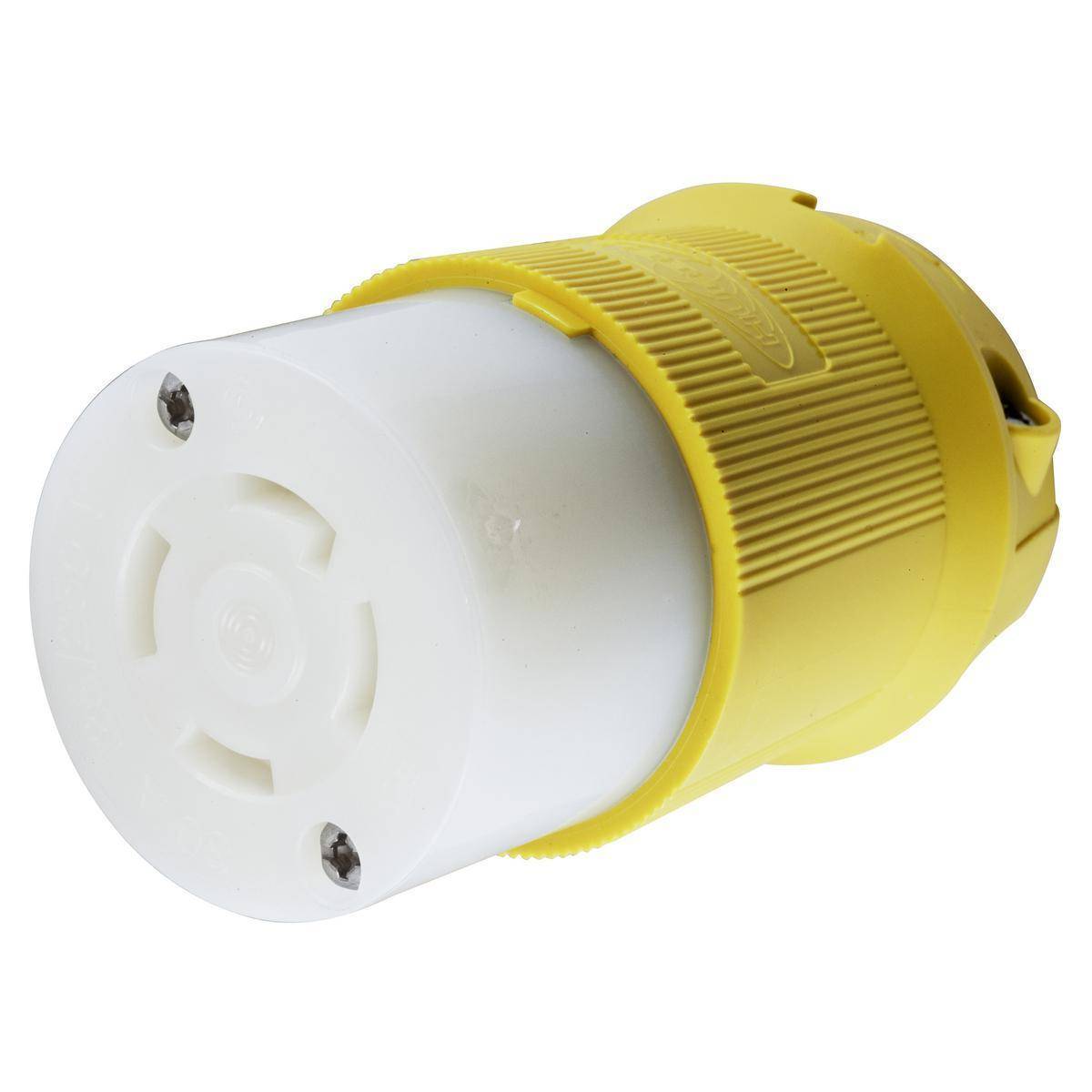 Wiring Device-Kellems HBL27CM13 Heavy Duty Isolated Grounding Standard Sized Cord Mount Corrosion Resistant Female Connector, 125/250 VAC, 30 A, 3 Poles, 4 Wires, Yellow